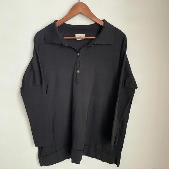 Tuckernuck Black Clayton Knit Polo M/L Collared Linen Tencel Button Down Preppy - Picture 2 of 10